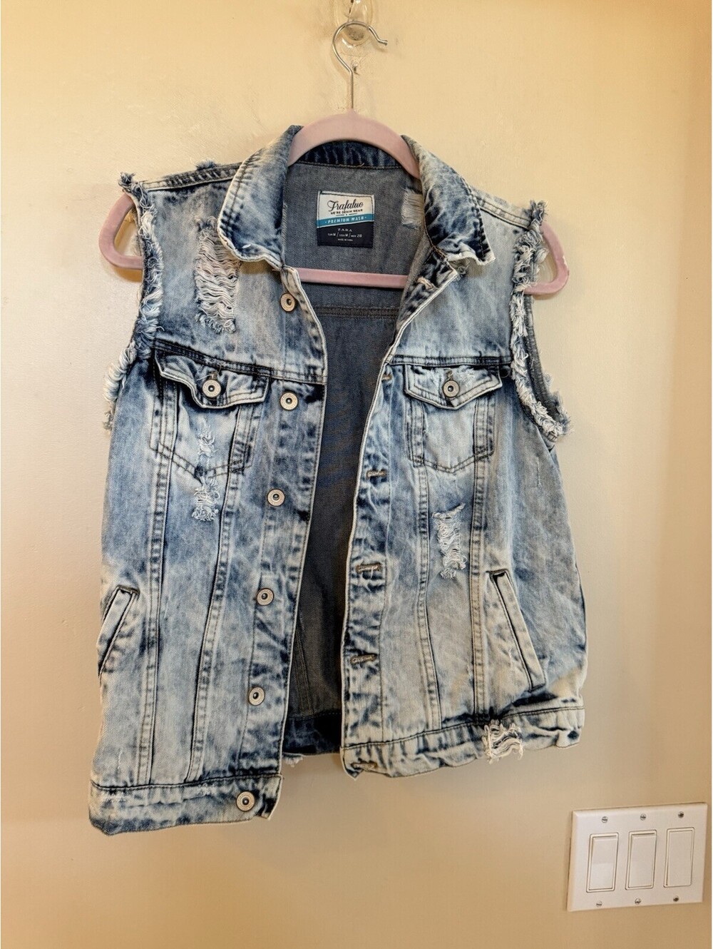 Zara Distressed Denim Sleeveless Jean Jacket Sz.M